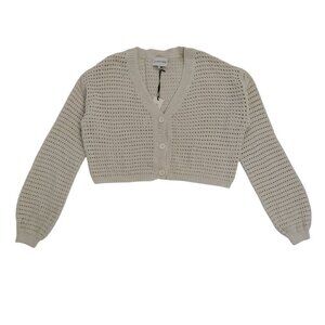 Freshman 1996 Womens Beige Cropped Knit Button-Up Cardigan Sweater L, NWT.